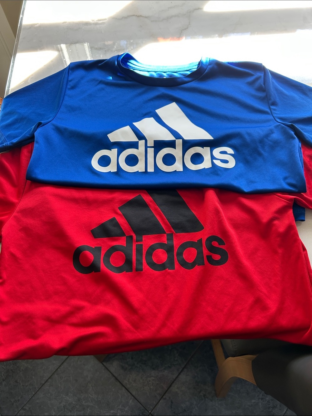 adidas Kids Blue & Red Logo Short Sleeve Tees